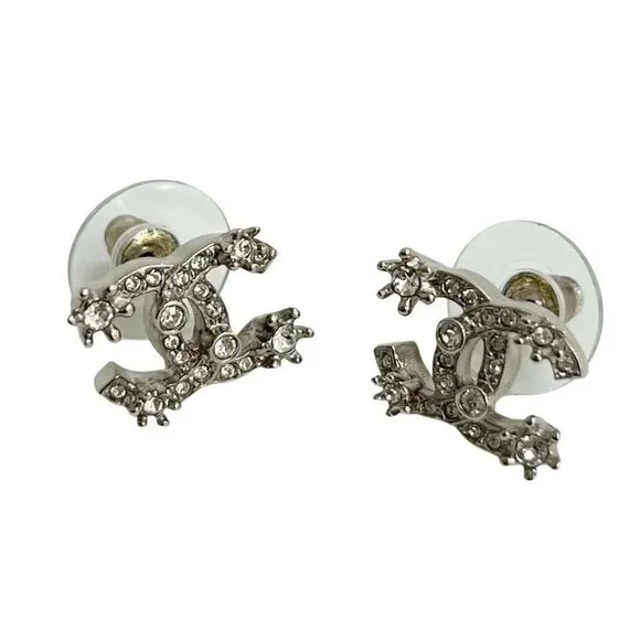 CHANEL Silver Logo Earrings
